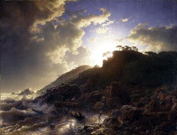 Andreas Achenbach : Sunset after a Storm on the Coast of Sicily